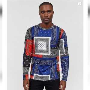 Reason Clothing Flag Bandana Print Long Sleeve Tee small